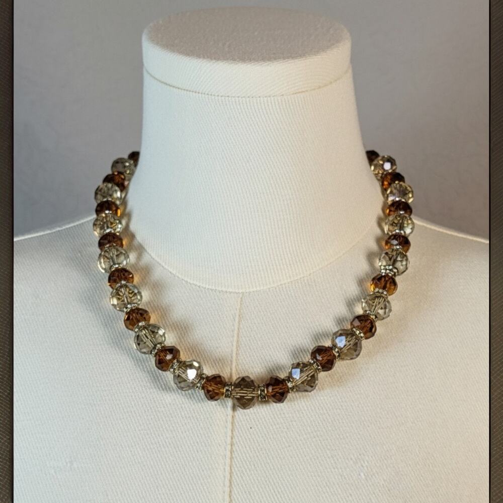 Topaz & Smoky Cream Faceted Bead Necklace & Dangle Earring Set